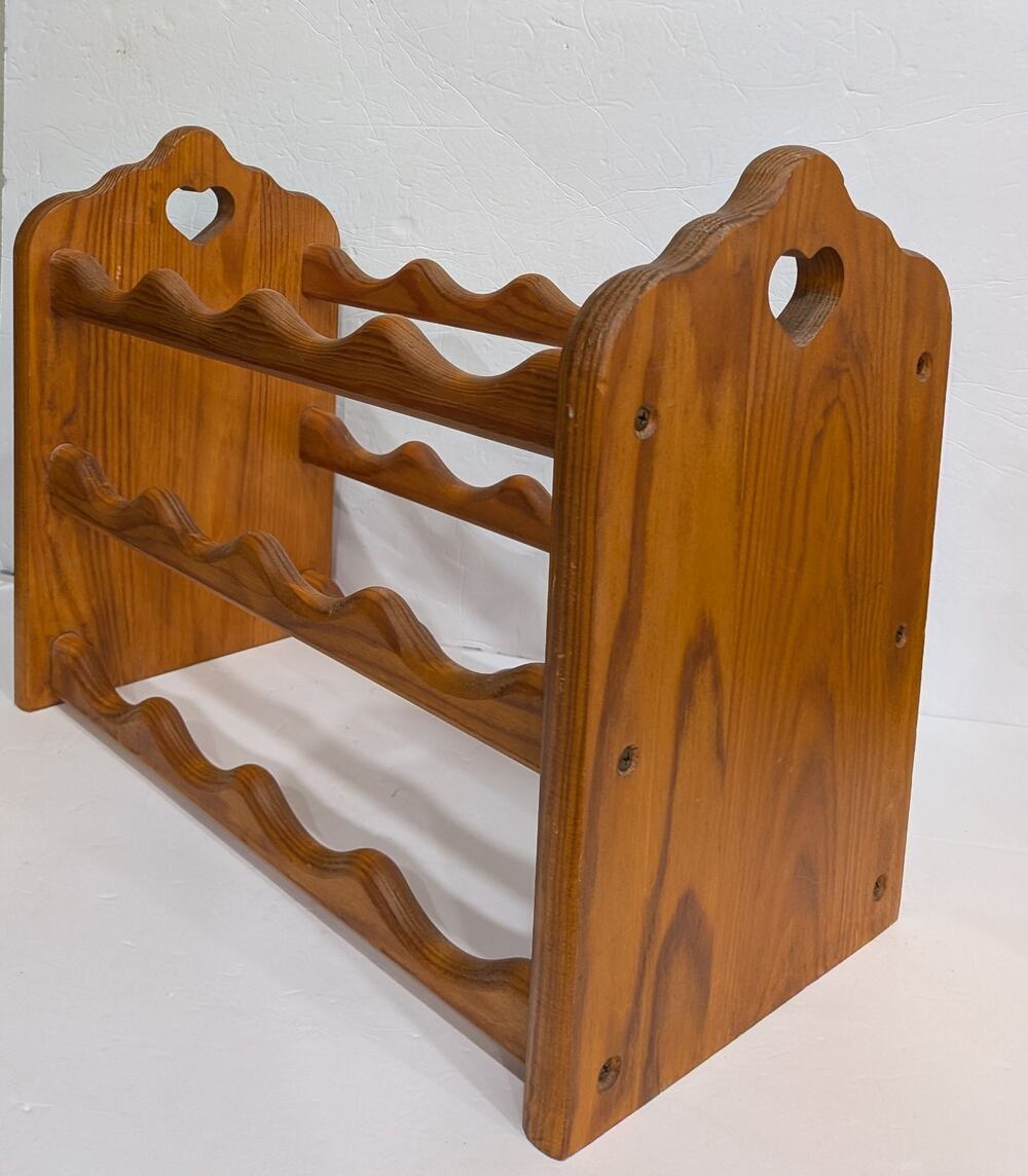 Vintage Solid Pine Wood Wine Rack 12 Bottle Heart Cutout Farmhouse Cottagecore